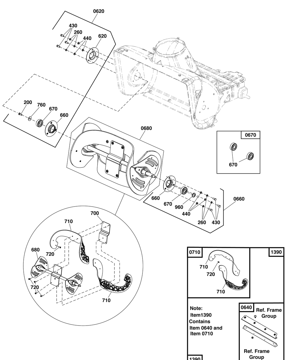 Auger Group Diagram and Parts List for 1696715-01-1022E 2019 Briggs and Stratton Snow Blower